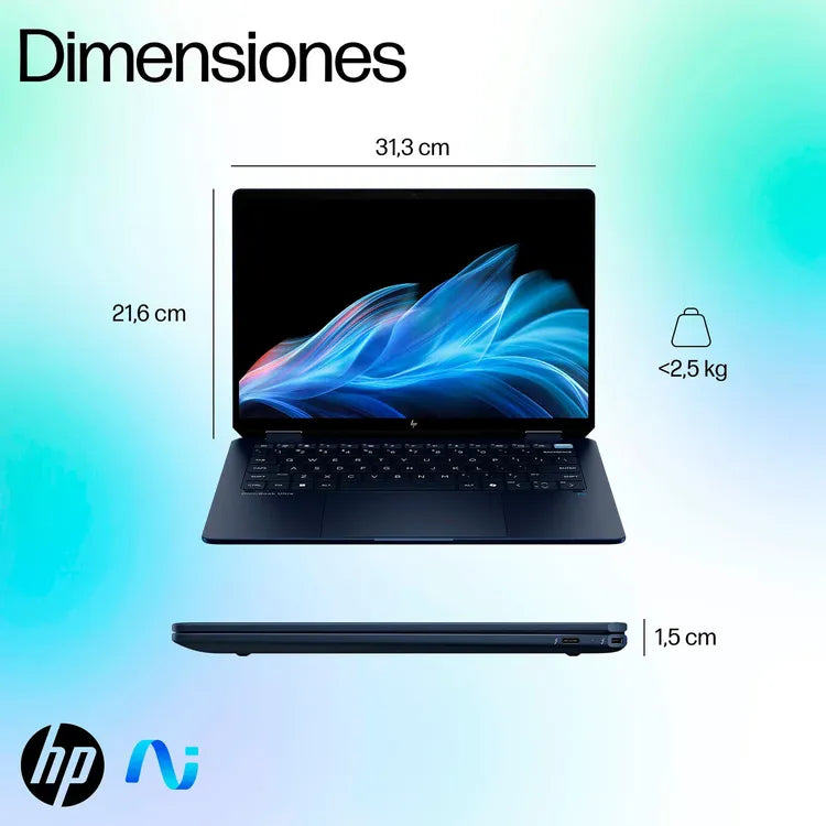 Computador Portátil 2 en 1 HP OmniBook Ultra Flip 14" Pulgadas Fh0000la - Intel Core Ultra 7 - RAM 32GB - Disco SSD 2TB - Azul