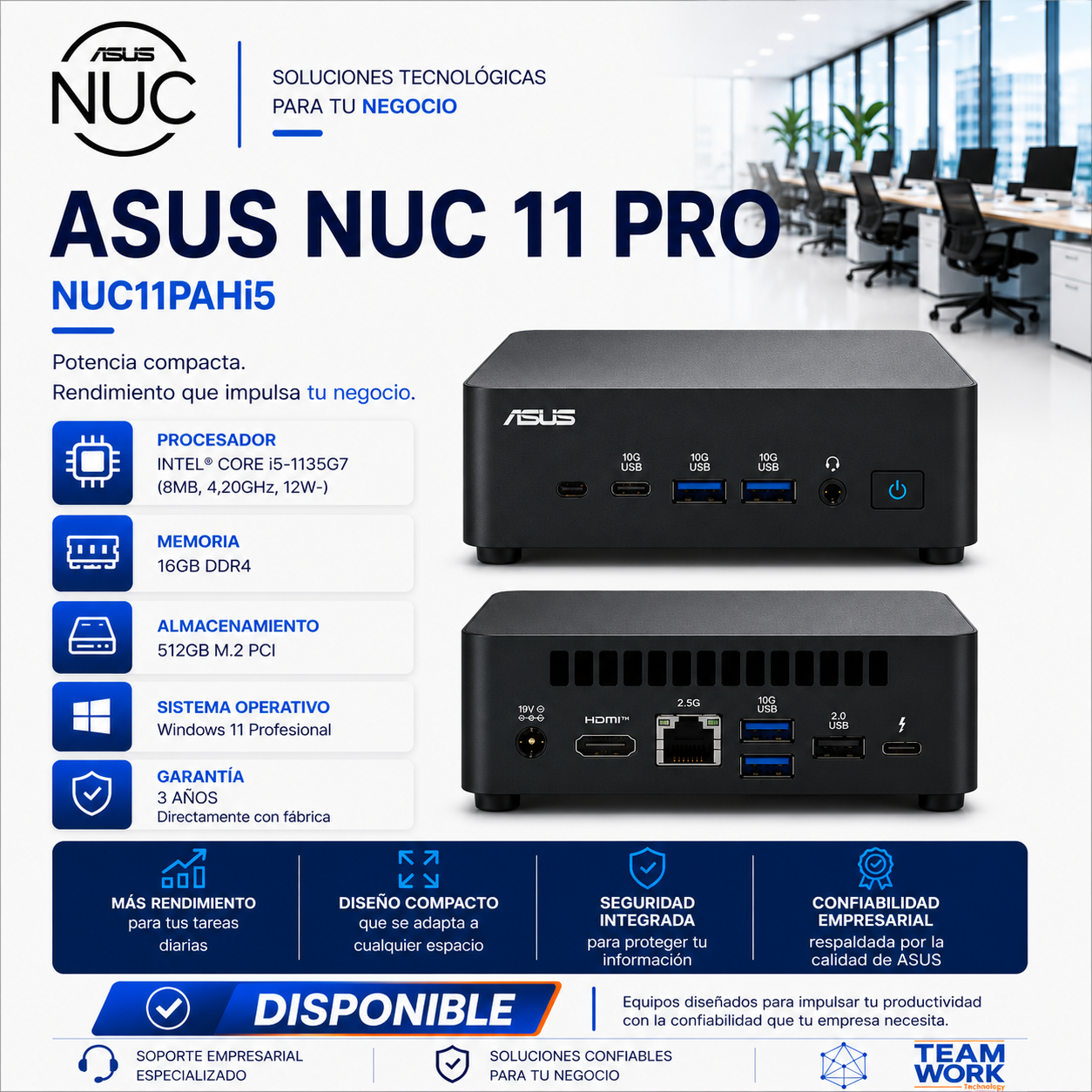 ASUS NUC 11 PRO Mini PC – Intel® Core™ i5-1135G7 | 16GB DDR4 | 512GB SSD M.2 | Windows 11 Pro