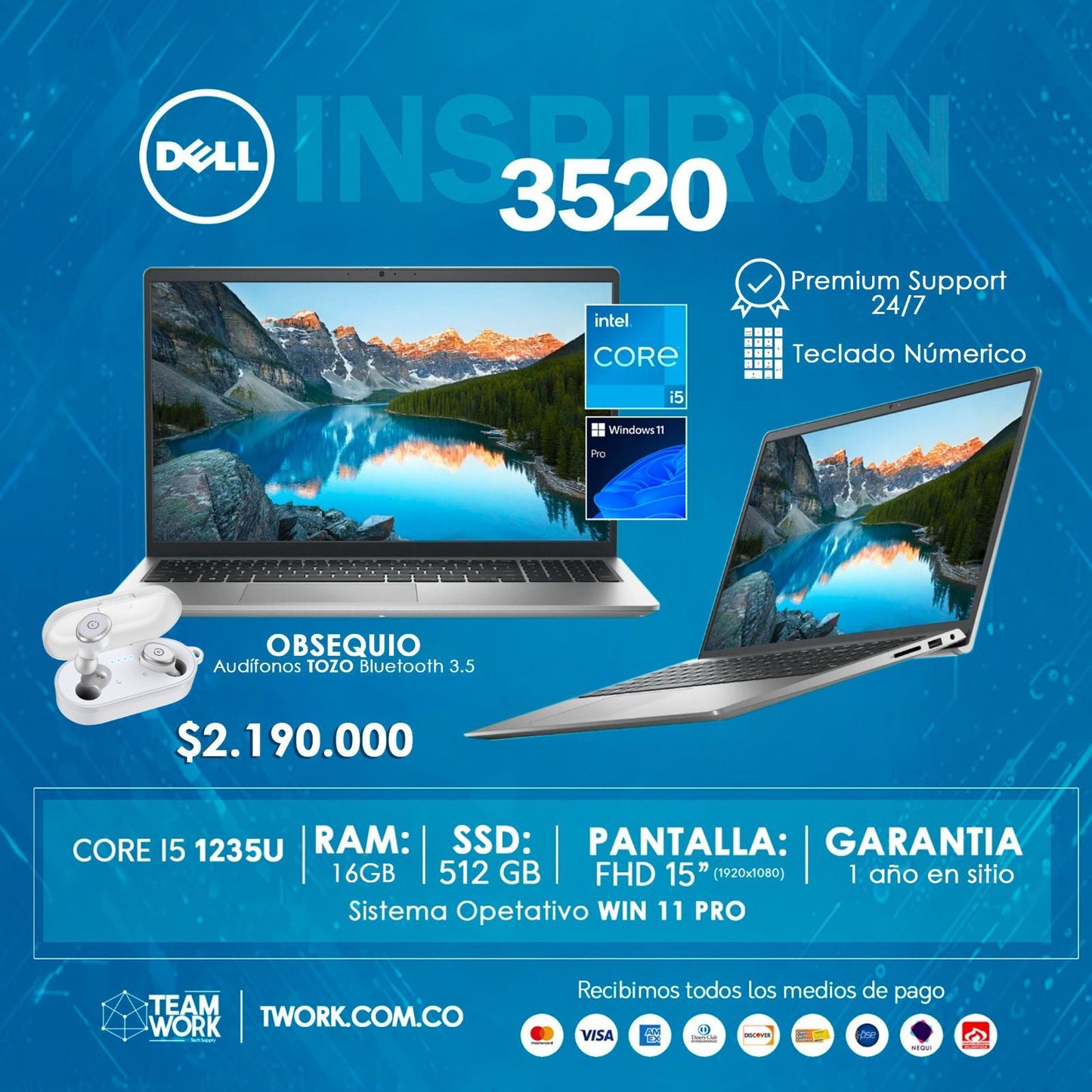 PORTATIL DELL 3520 + AUDIFONOS TOZO