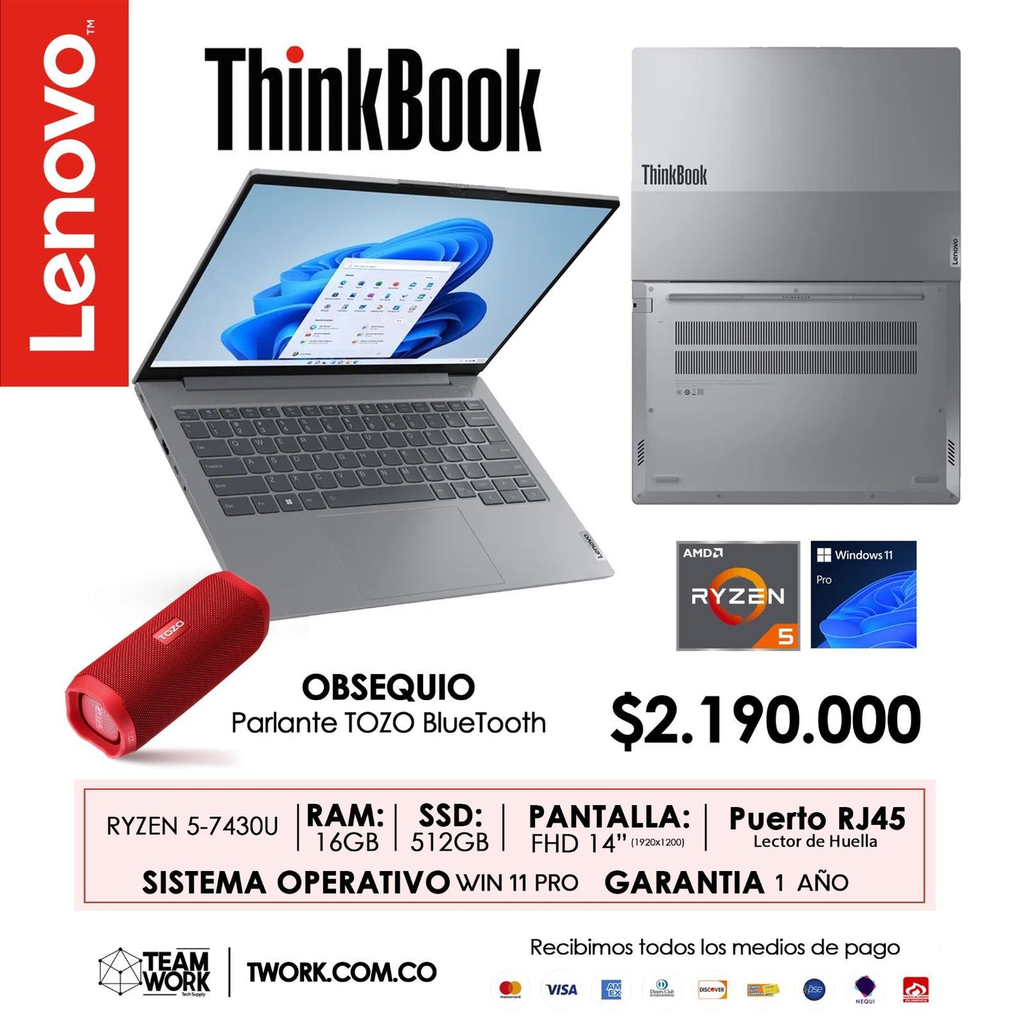 PORTÁTIL LENOVO + PARLANTE TOZO PA2