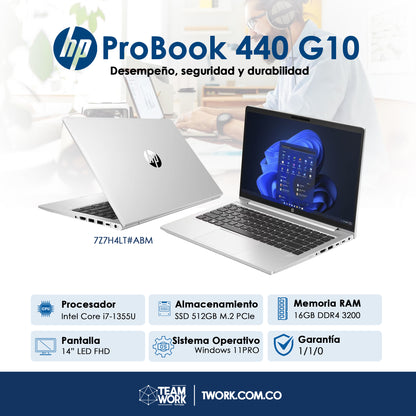 Portátil HP ProBook 440 G10, 14", Windows 11 Pro, Intel® Core™ i7, 16GB RAM, 512GB Unidad de estado sólido, FHD