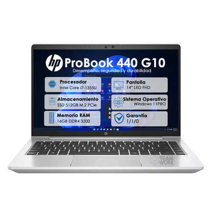 Portátil HP ProBook 440 G10, 14", Windows 11 Pro, Intel® Core™ i7, 16GB RAM, 512GB Unidad de estado sólido, FHD