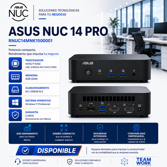 ASUS NUC 14 PRO Mini PC – Intel® N150 | 8GB DDR5 | 256GB SSD M.2 | Windows 11 Pro