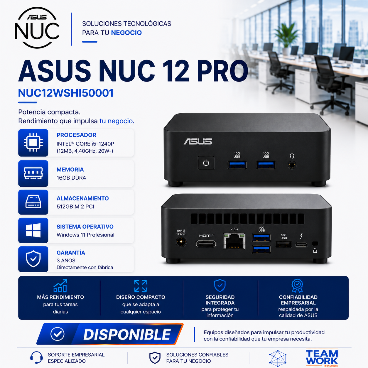 ASUS NUC 12 PRO Mini PC – Intel® Core™ i5-1240P | 16GB DDR4 | 512GB SSD M.2 | Windows 11 Pro