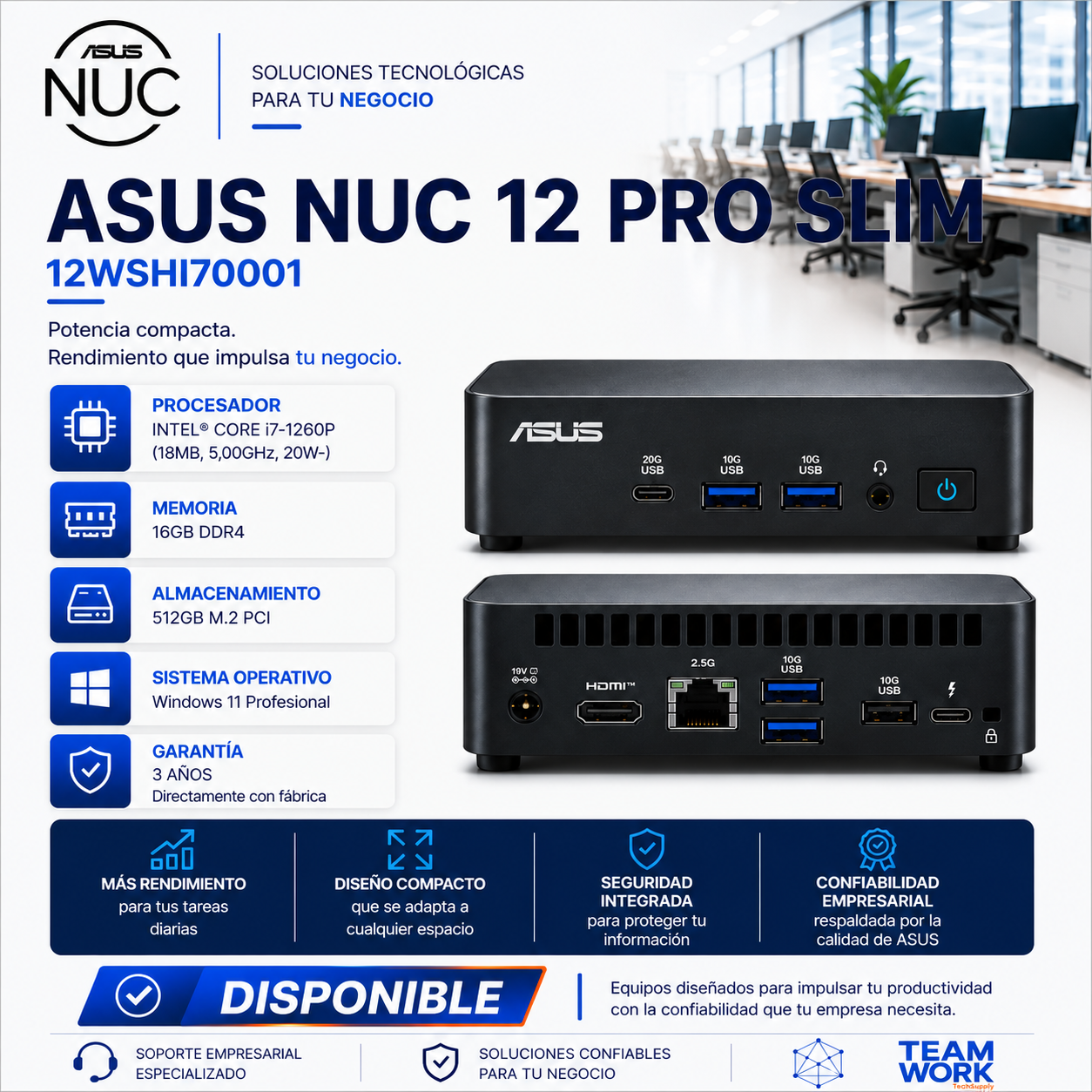 ASUS NUC 12 PRO SLIM Mini PC – Intel® Core™ i7-1260P | 16GB DDR4 | 512GB SSD M.2 | Windows 11 Pro