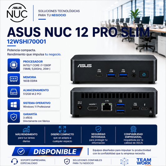ASUS NUC 12 PRO SLIM Mini PC – Intel® Core™ i7-1260P | 16GB DDR4 | 512GB SSD M.2 | Windows 11 Pro
