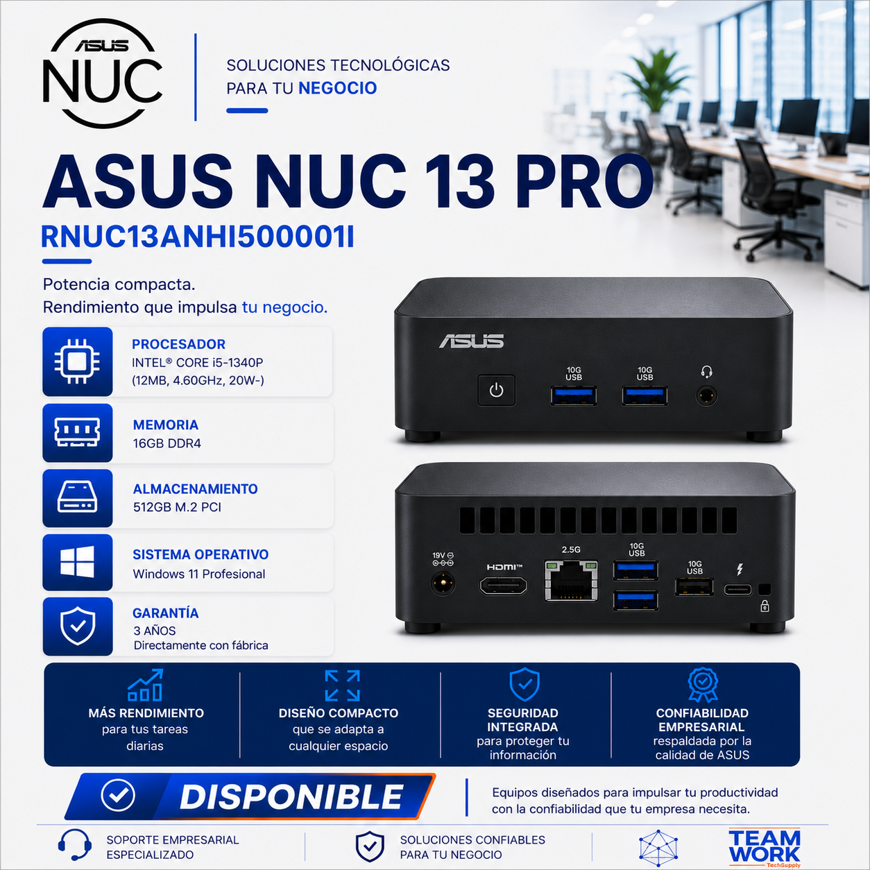 ASUS NUC 13 PRO Mini PC – Intel® Core™ i5-1340P | 16GB DDR4 | 512GB SSD M.2 PCIe | Windows 11 Pro