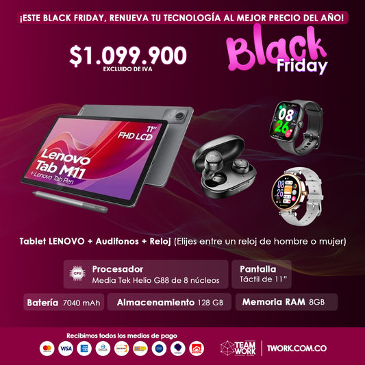 TABLET LENOVO TAB M11 8GB RAM, 128GB + AUDIFONOS INALAMBRICOS +RELOJ DE HOMBRE O MUJER