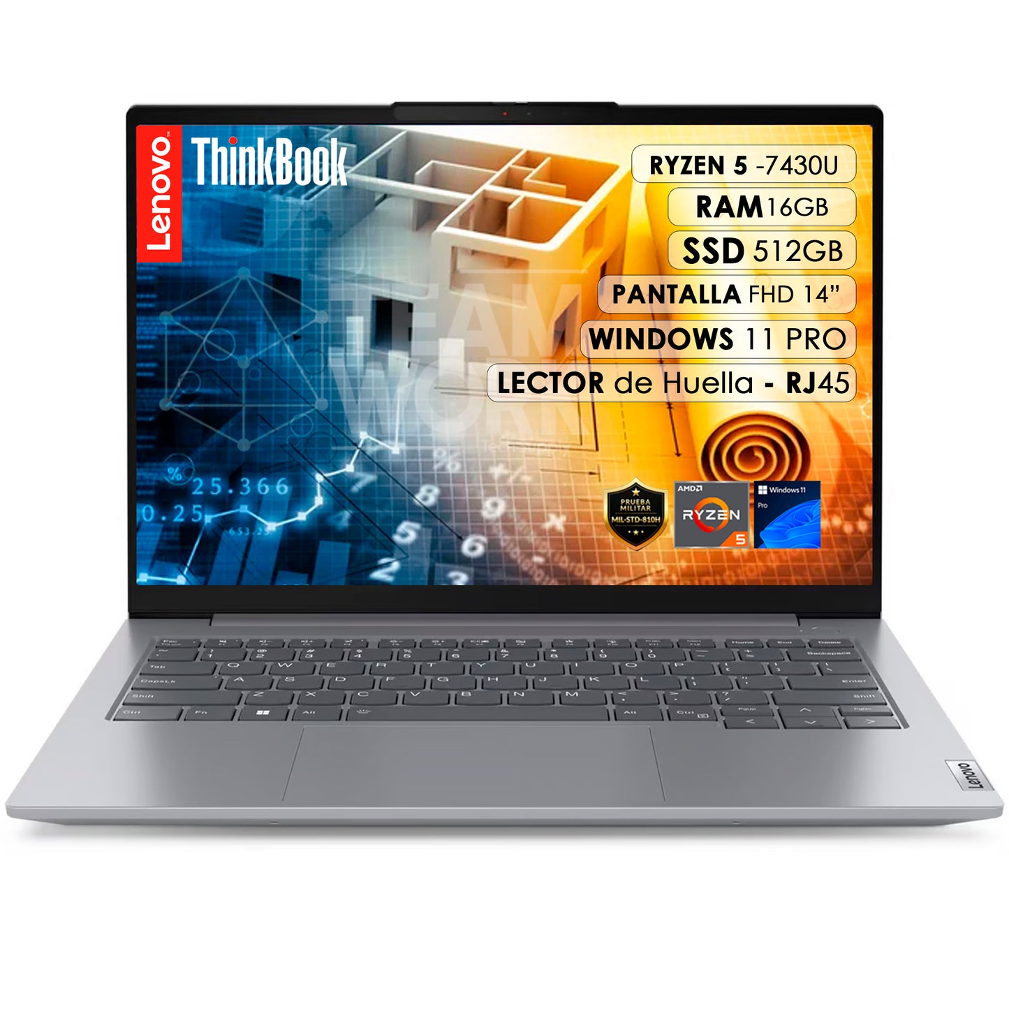 PORTÁTIL LENOVO THINKBOOK 14 – RYZEN 5 • 16GB RAM • 512GB SSD • 14” FHD